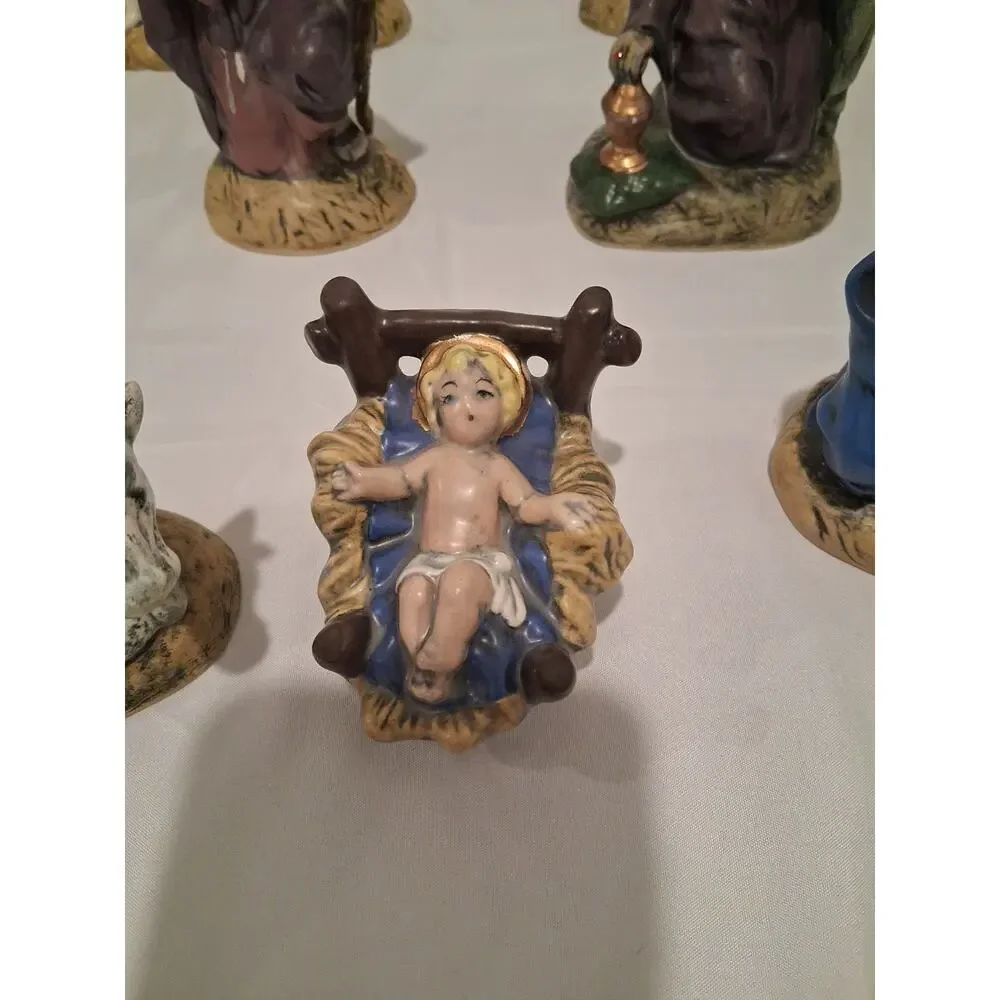Vintage Ceramic Nativity Set 14 Pcs Hand Painted Christmas Atlantic Holland Mold